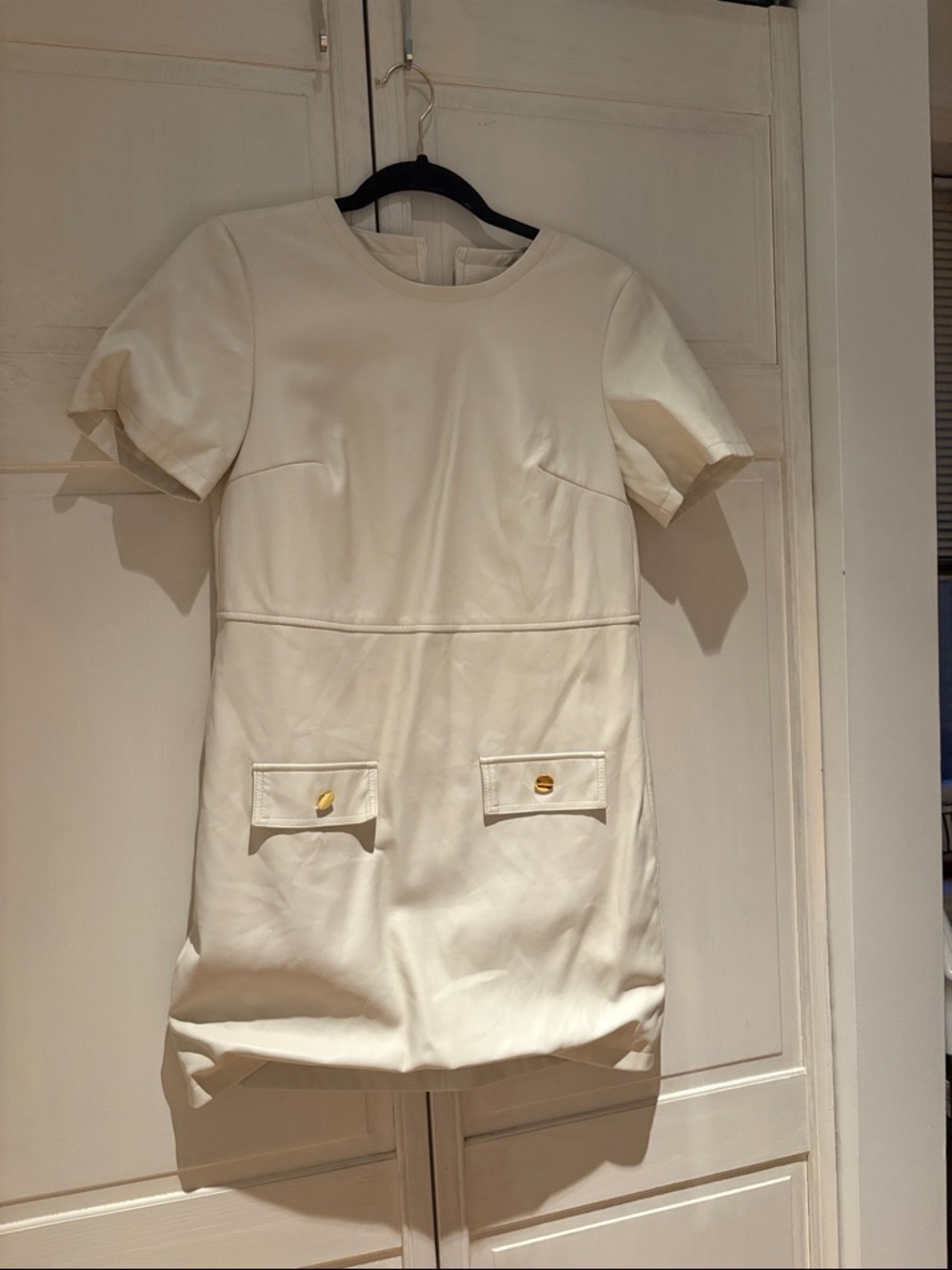Anthropologie Cream Short-Sleeve Shift Dress with Pocket Buttons